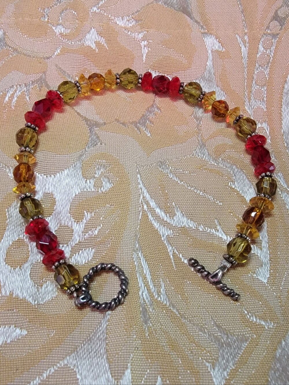 Red and Amber Glass Bead Toggle Bracelet - Women Jewelry